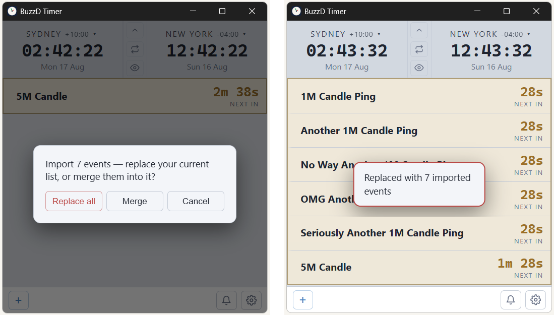 BuzzD Timer export and import options