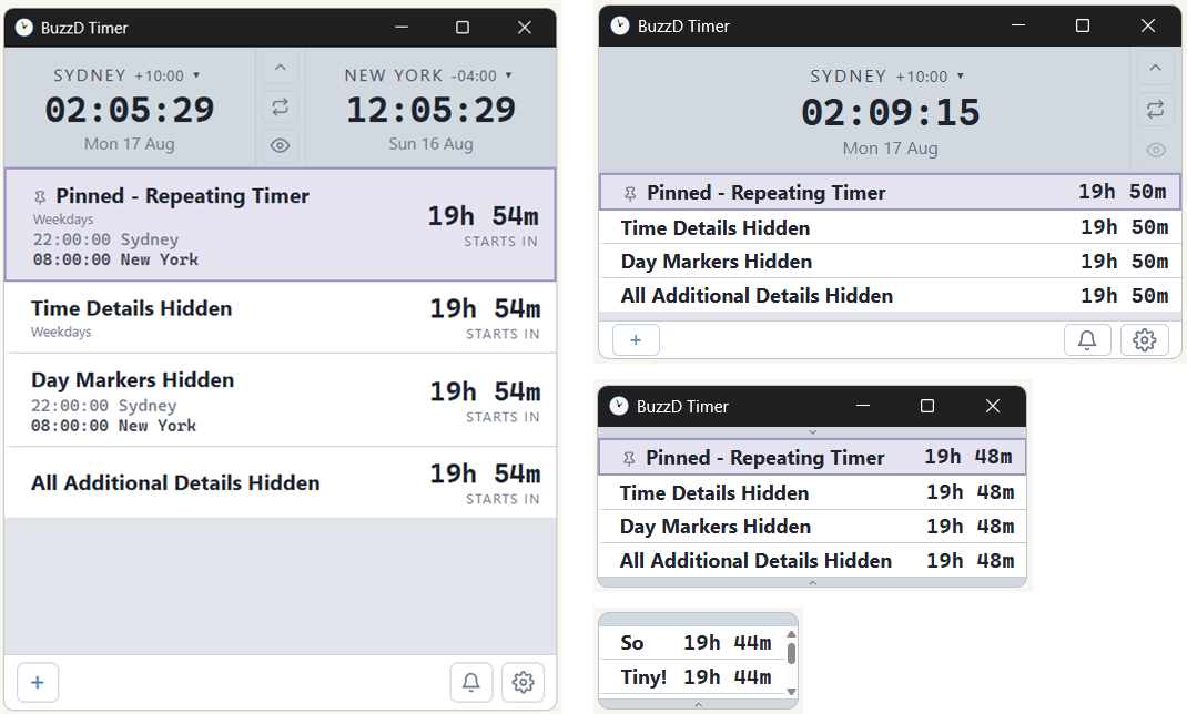 BuzzD Timer window shrinking through its compact modes