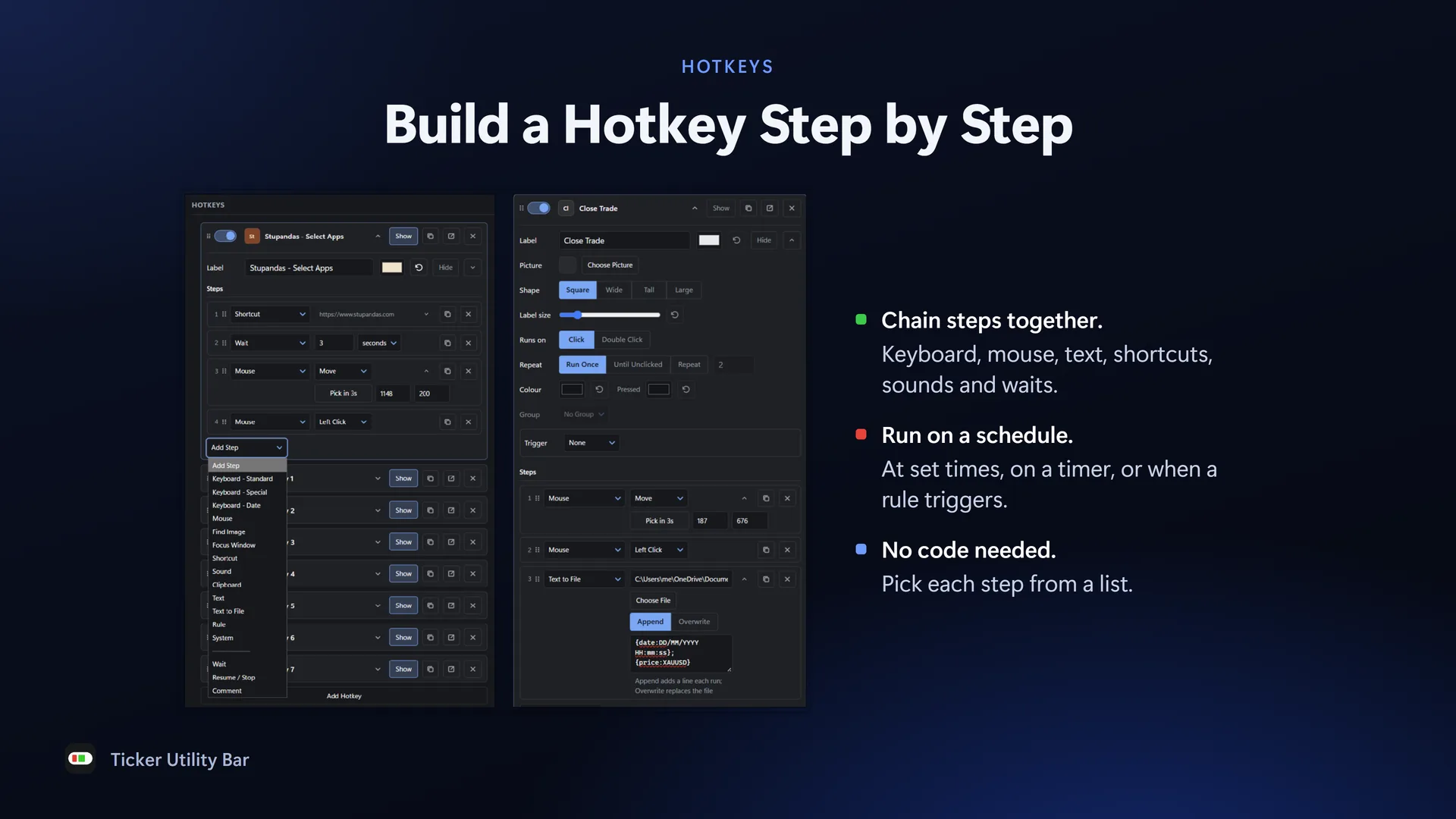 The Hotkey builder with a list of steps